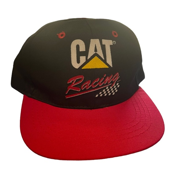 🎄 SALE CAT Caterpillar Racing Hat Adjustable Snapback Red Black Y2K - Picture 1 of 7